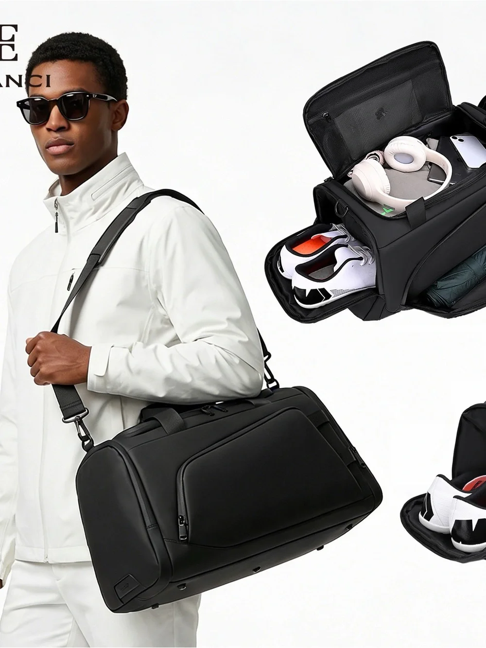 Vitra Black Men's Duffel with Shoulder Strap
